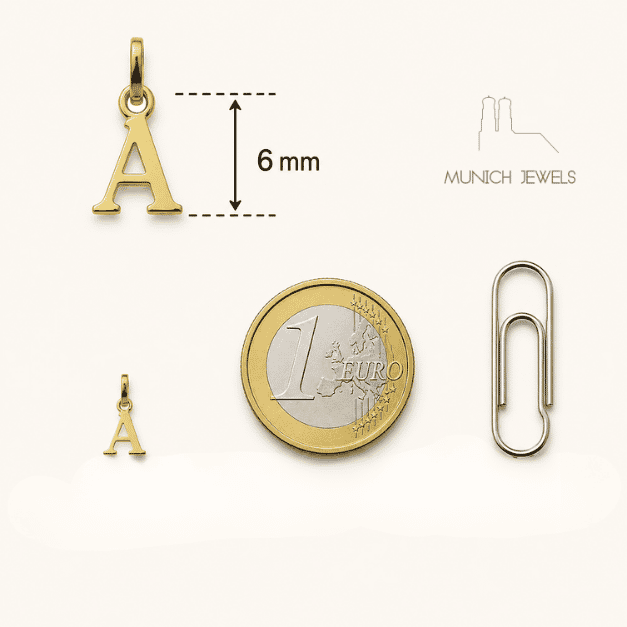 Anhänger Buchstabe 6 mm Größenverhältnis