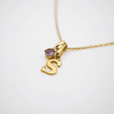 Kette Geburtsstein Amethyst mit Buchstabenanhänger 333 Gold