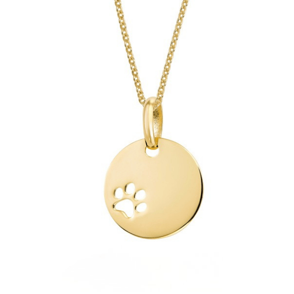 Anhänger Gravur rund Echtgold mit Hundepfote
