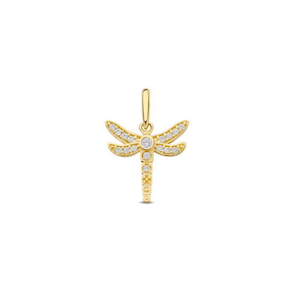 Kettenanhänger Libelle 14k Gold mit Zirkonia