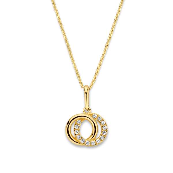 Collier Doppelkreis gold und Zirkonia 14k