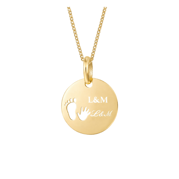 Gravur Anhänger Hand Fuß 333 Gold mit Gravurbeispiel