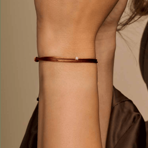 Satin Armband Lab Grown Diamant 0.07 ct 585 Gold Cinnamon Band