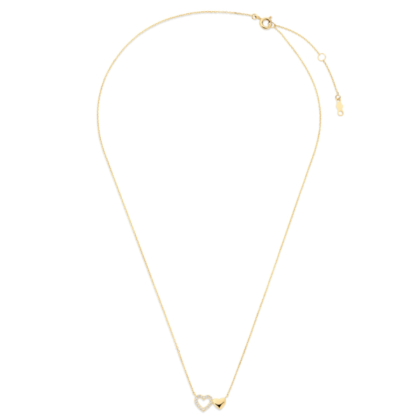 Kette zwei Herzen Zirkonia 14k Gold Totalansicht