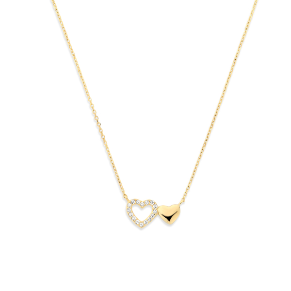 Kette Zwei Herzen Zirkonia 14k Gold