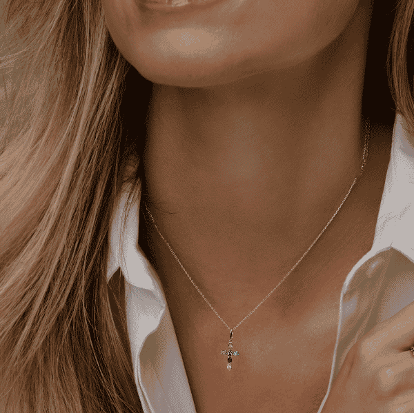 Kette mit Kreuz Multicolor Zikronia 14k Gold