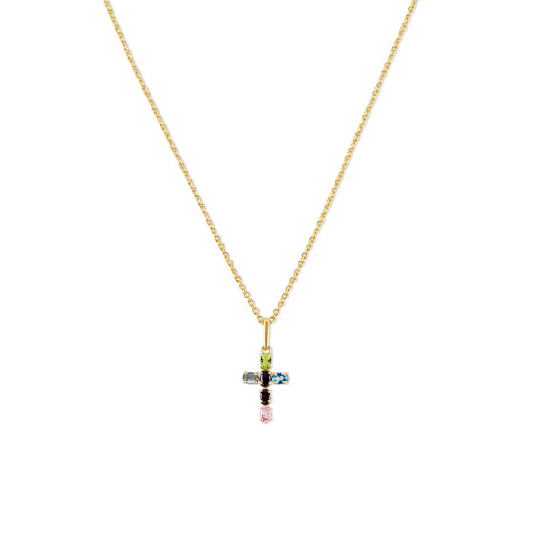 Kette mit Kreuz Multicolor Zirkonia 14k Gold