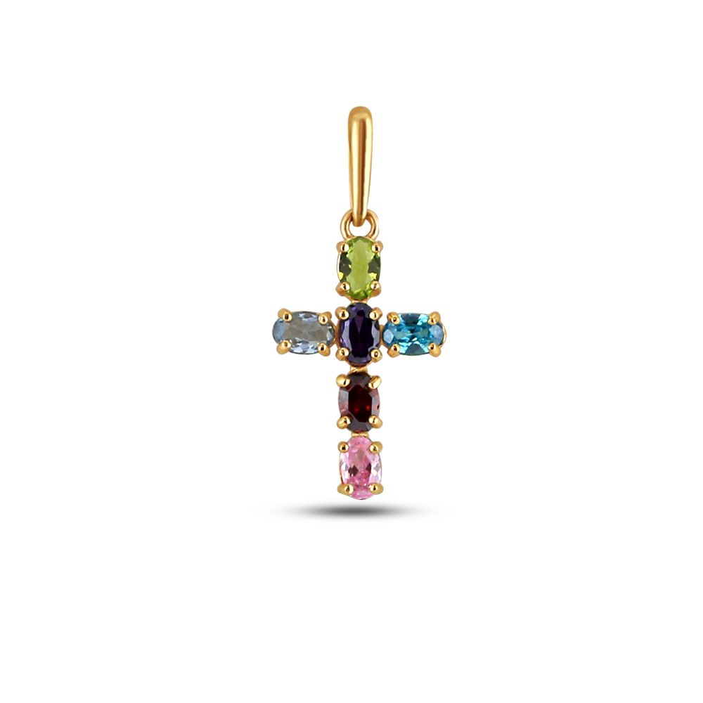 Kreuz Anhänger bunt 14k Gold