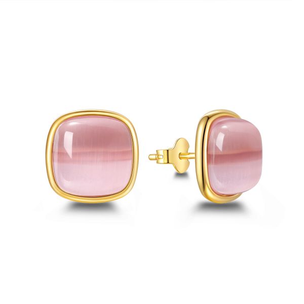 Statement Ohrstecker Square Rosa Silber vergoldet