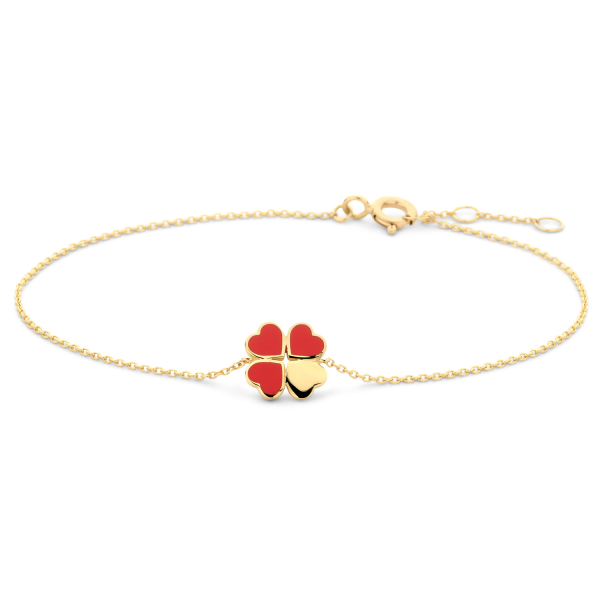 Armband Kleeblatt Lack rot 14k Gold