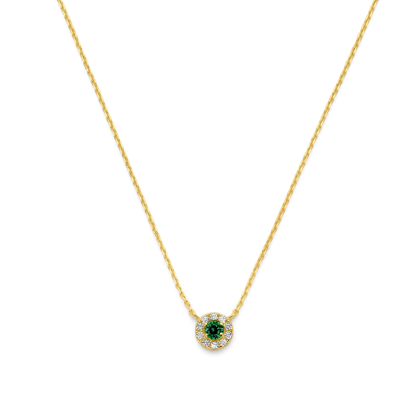 Kette Halo Zirkonia Weiß Grün 14k Gold