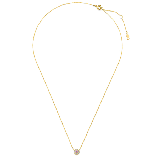 Kette Halo Zirkonia Weiß Rosa 14k Gold Totalansicht