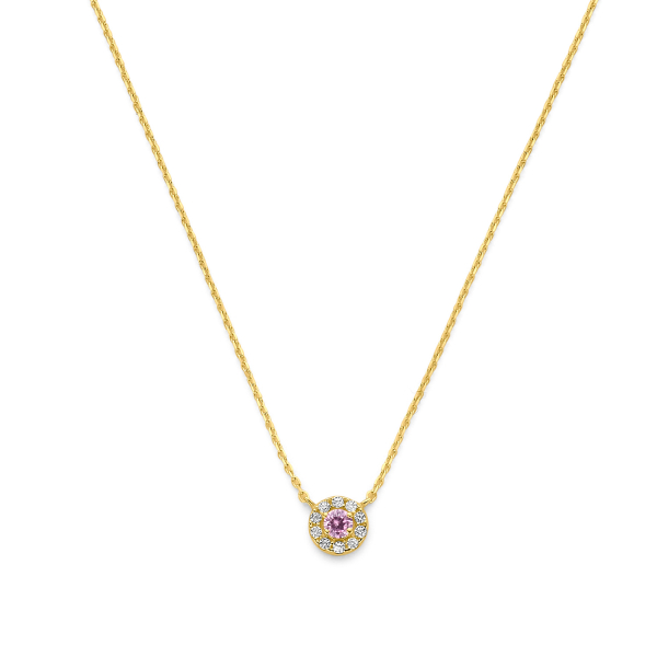 Kette Halo Zirkonia Weiß Rosa 14k Gold
