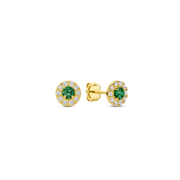 Ohrstecker Halo Zirkonia Grün 14k Gold