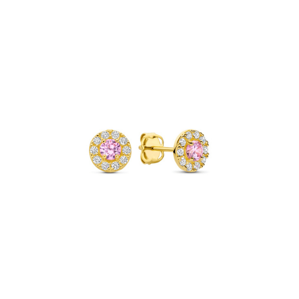 Ohrstecker Halo Zirkonia Rosa 585 Gold