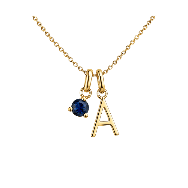 Initialen-Kette groß mit Geburtsstein 14k Gold