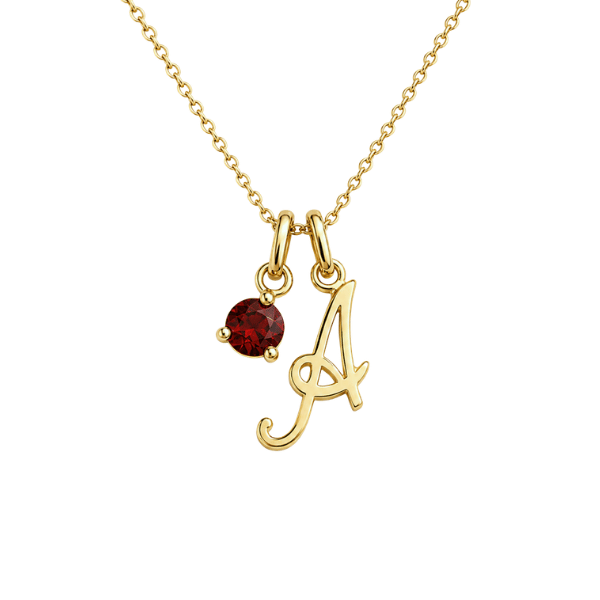 nitialen-Kette mit Geburtsstein und 10 mm Buchstabe Schreibschrift 8k Gold