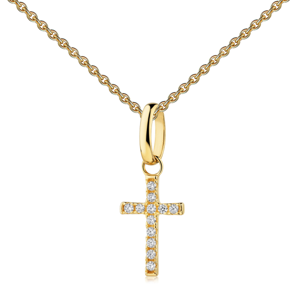 Anhänger Kreuz Zirkonia 8k Gold Kettenansicht