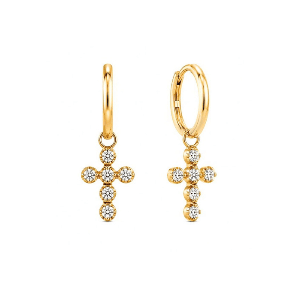 Creolen Kreuz Zirkonia 14k Gold