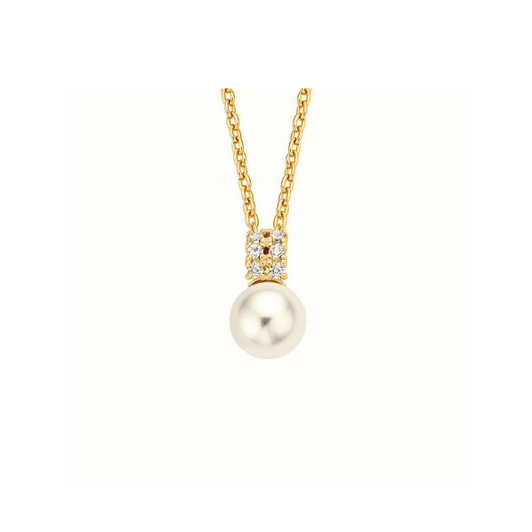 Kette Perle mit Zirkonia 14k Gold